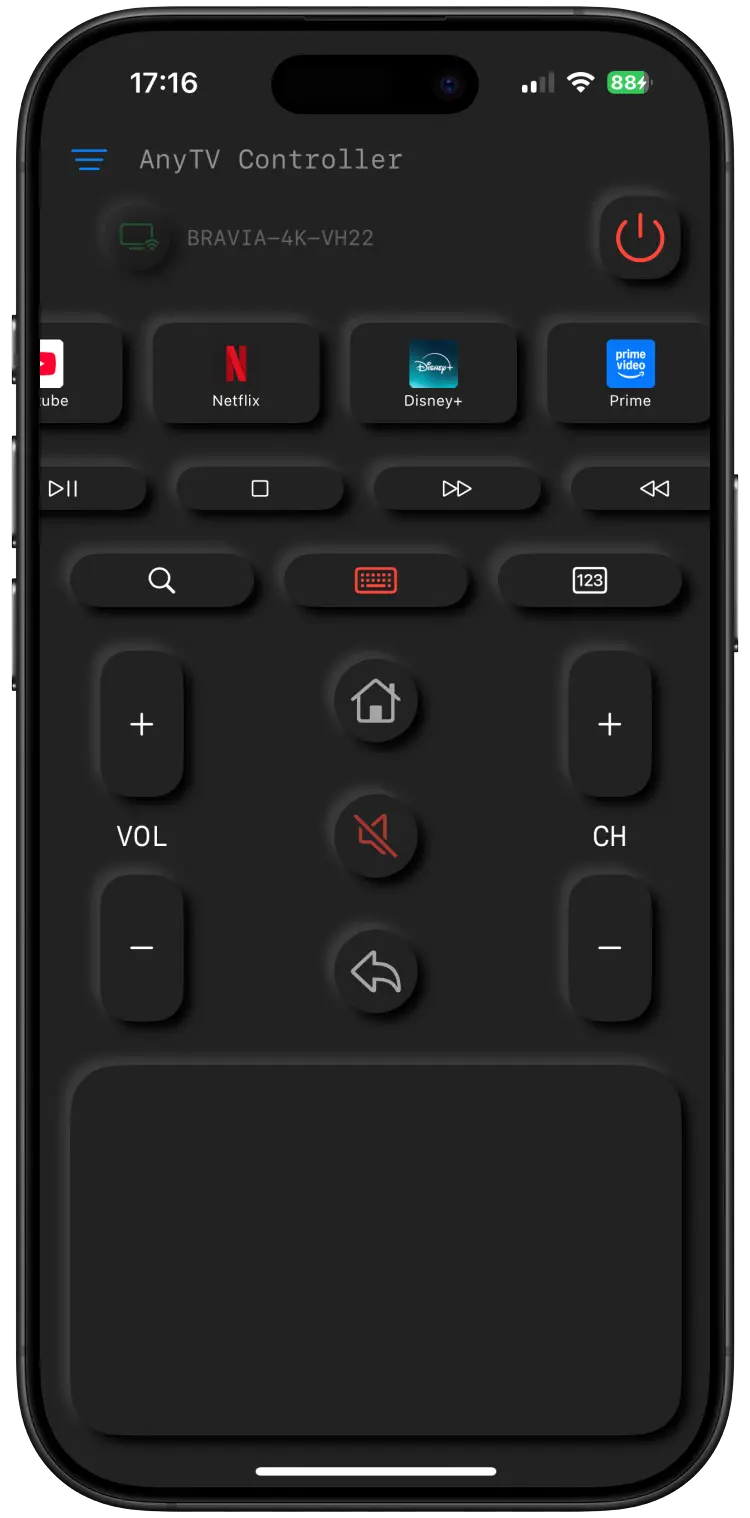 Main remote control interface - touchpad